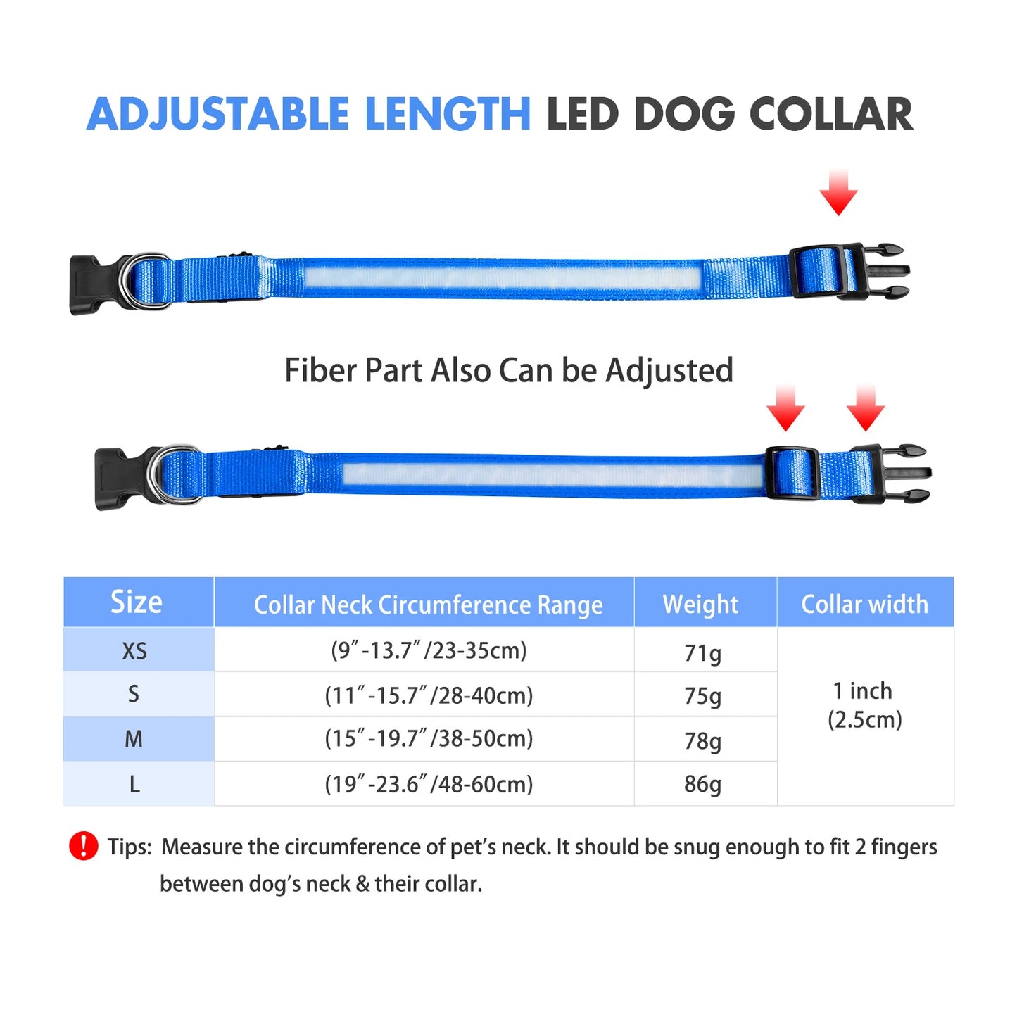 LED Luminous Dog Collar, Flashing Safety Glow Necklace