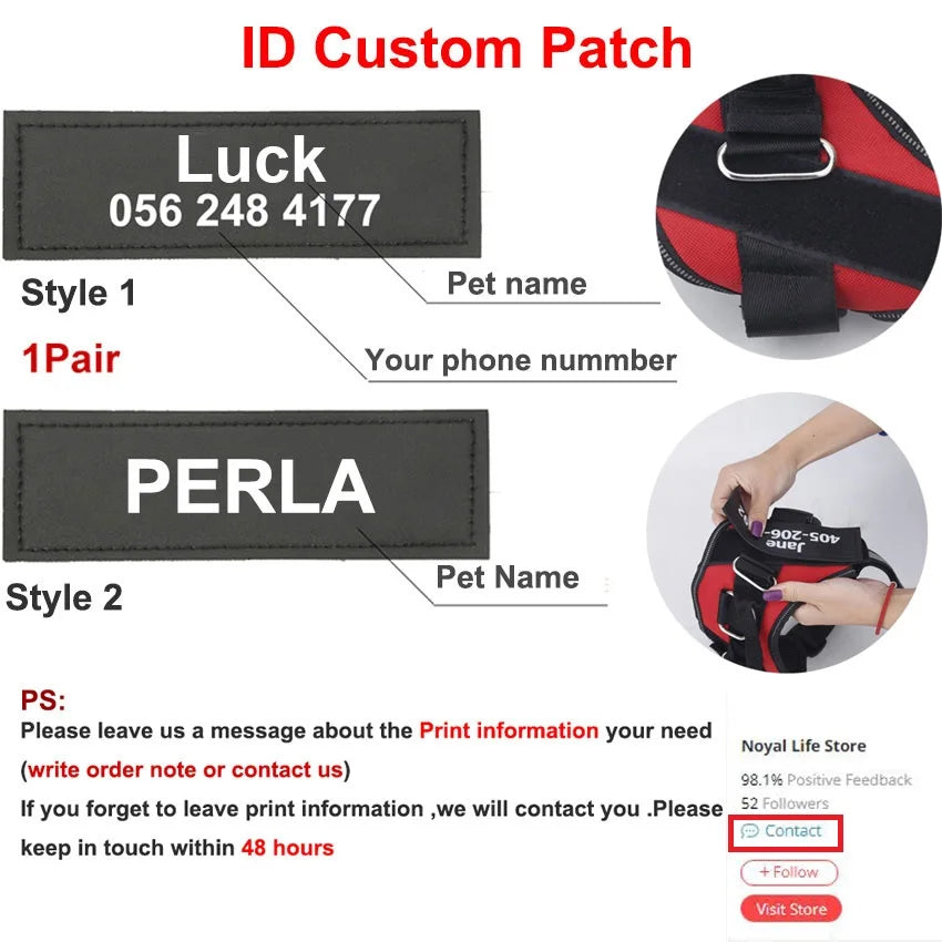 Adjustable Reflective Dog Harness Custom with Vest ID Patch