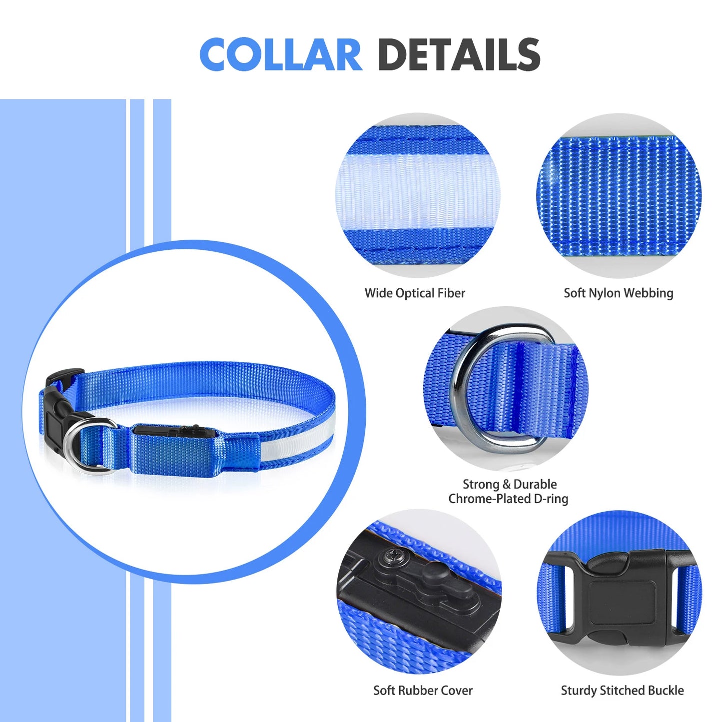 LED Luminous Dog Collar, Flashing Safety Glow Necklace