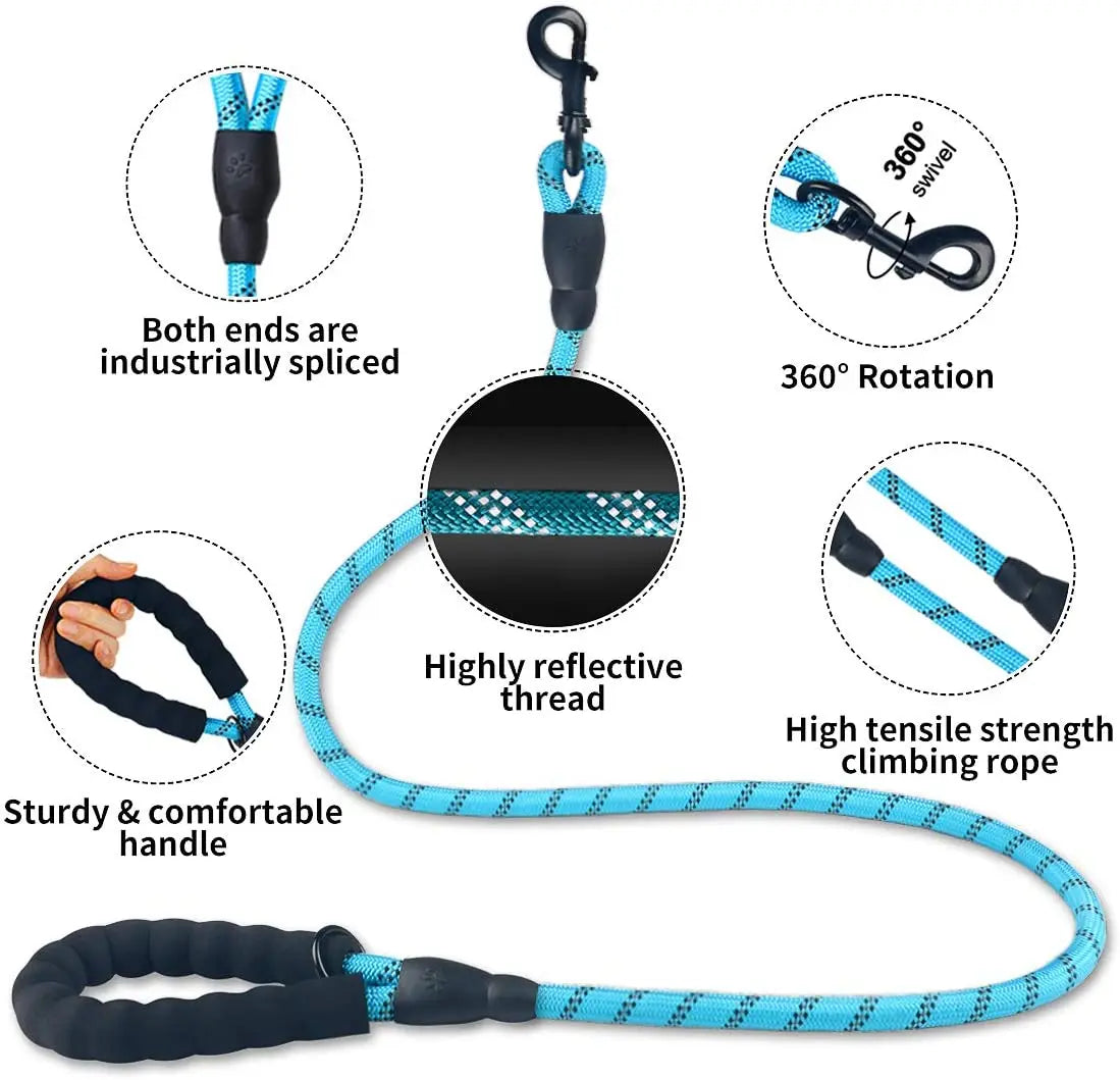 Reflective Heavy Duty Dog Leash with Padded Handle Durable Nylon Rope Leashes