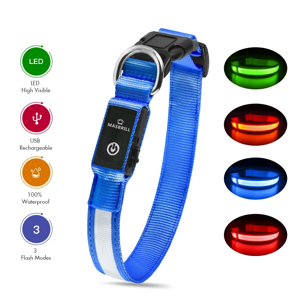 LED Luminous Dog Collar, Flashing Safety Glow Necklace