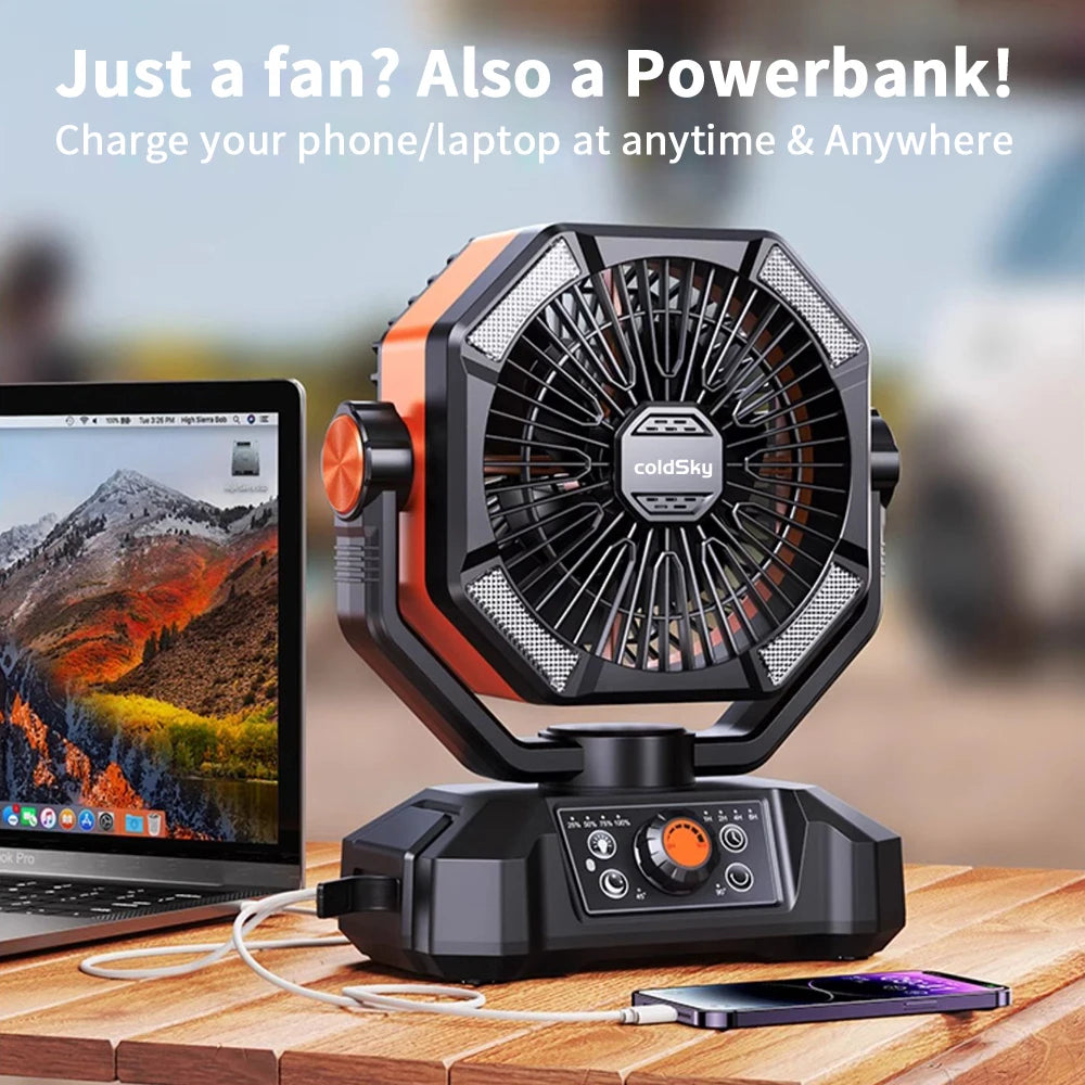 Indoor/Outdoor Battery Fan with 4 LED Lantern 8 Speeds
