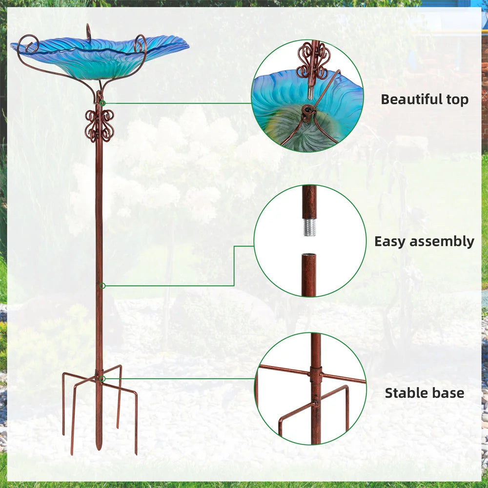 Large Glass Bird Bath Garden Feeding Bowl