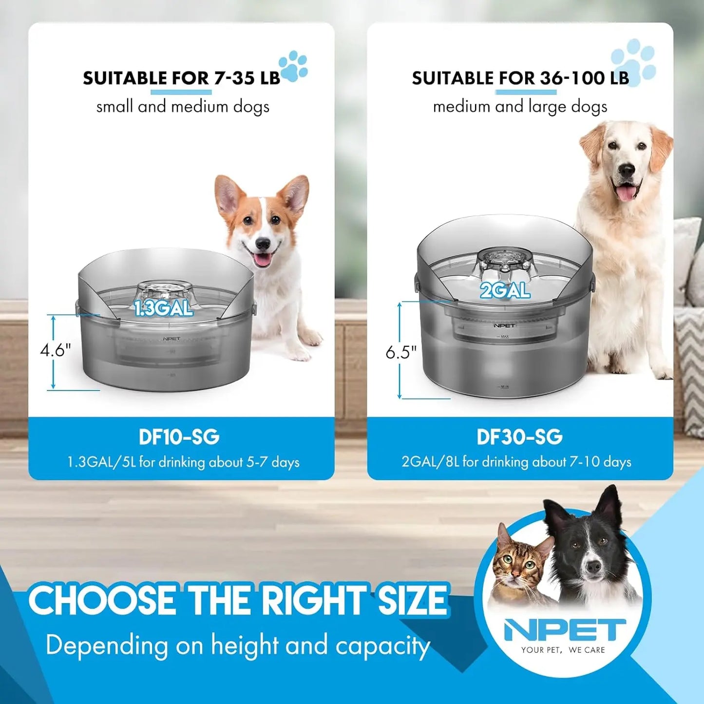 Automatic Water Fountain with Splatter Guard for Large Dogs