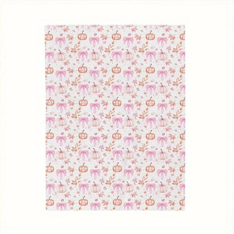 Cozy Pink Pumpkin & Leaf Flannel Plush Blanket