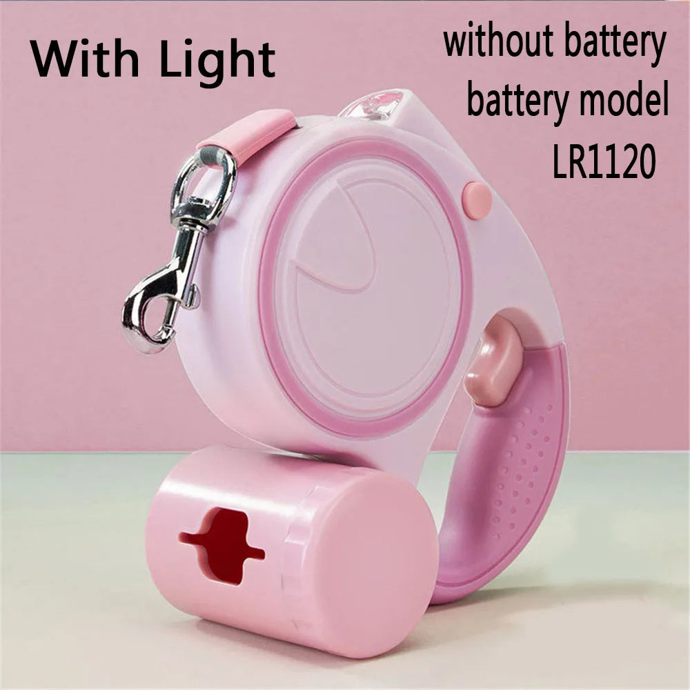 Retractable Dog Leash With Led Lights and Garbage Bag, Traction Rope Belt