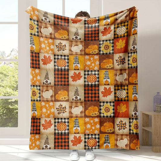 Cozy Dual-Sided Flannel Throw Blanket with Halloween Pumpkins- Allergy-Friendly, Machine Washable -