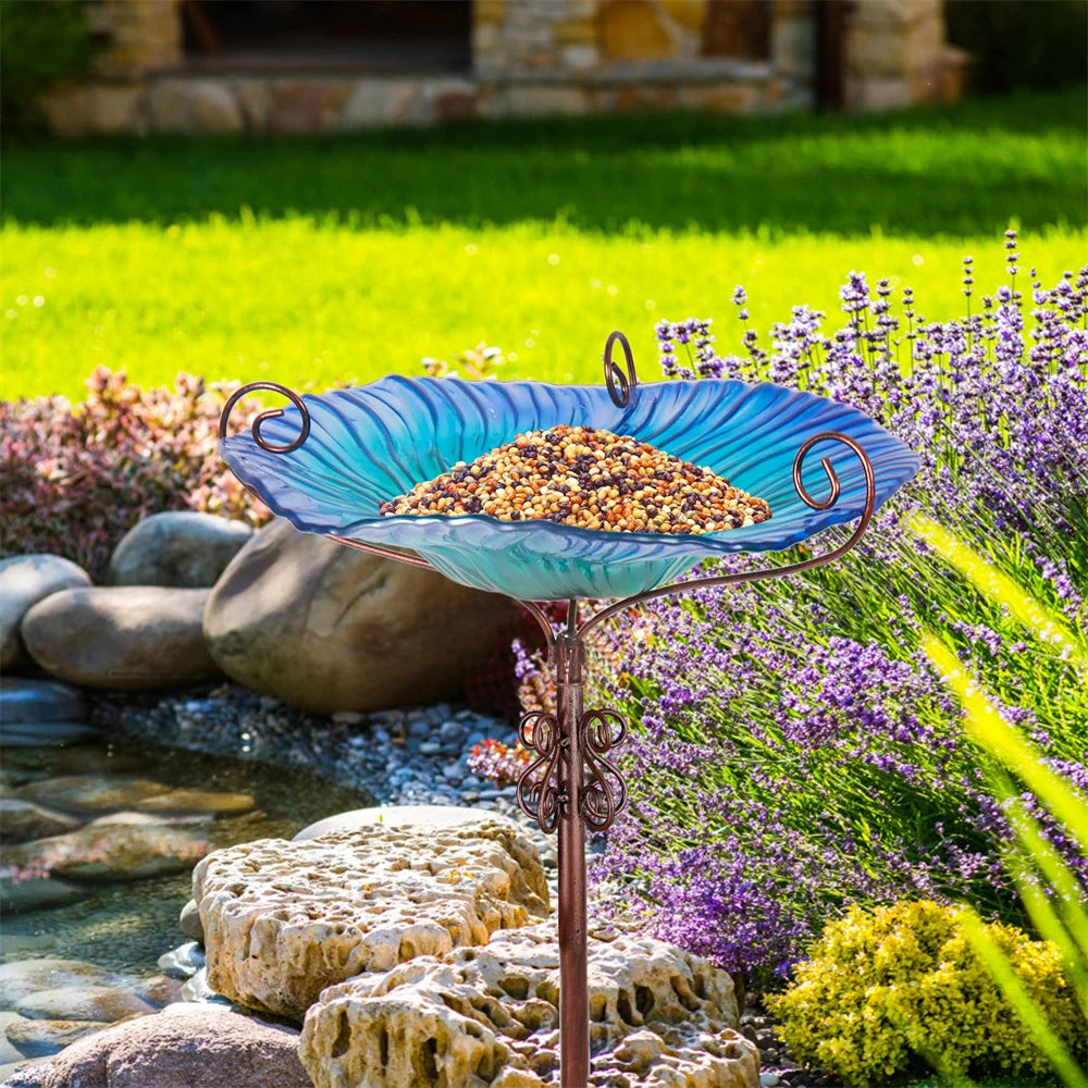 Large Glass Bird Bath Garden Feeding Bowl