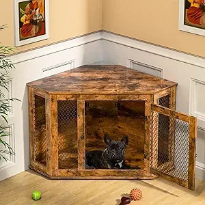 52" Corner Wooden Dog Kennel End Table with Mesh