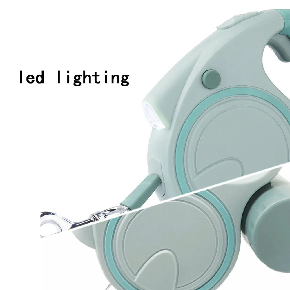 Retractable Dog Leash With Led Lights and Garbage Bag, Traction Rope Belt