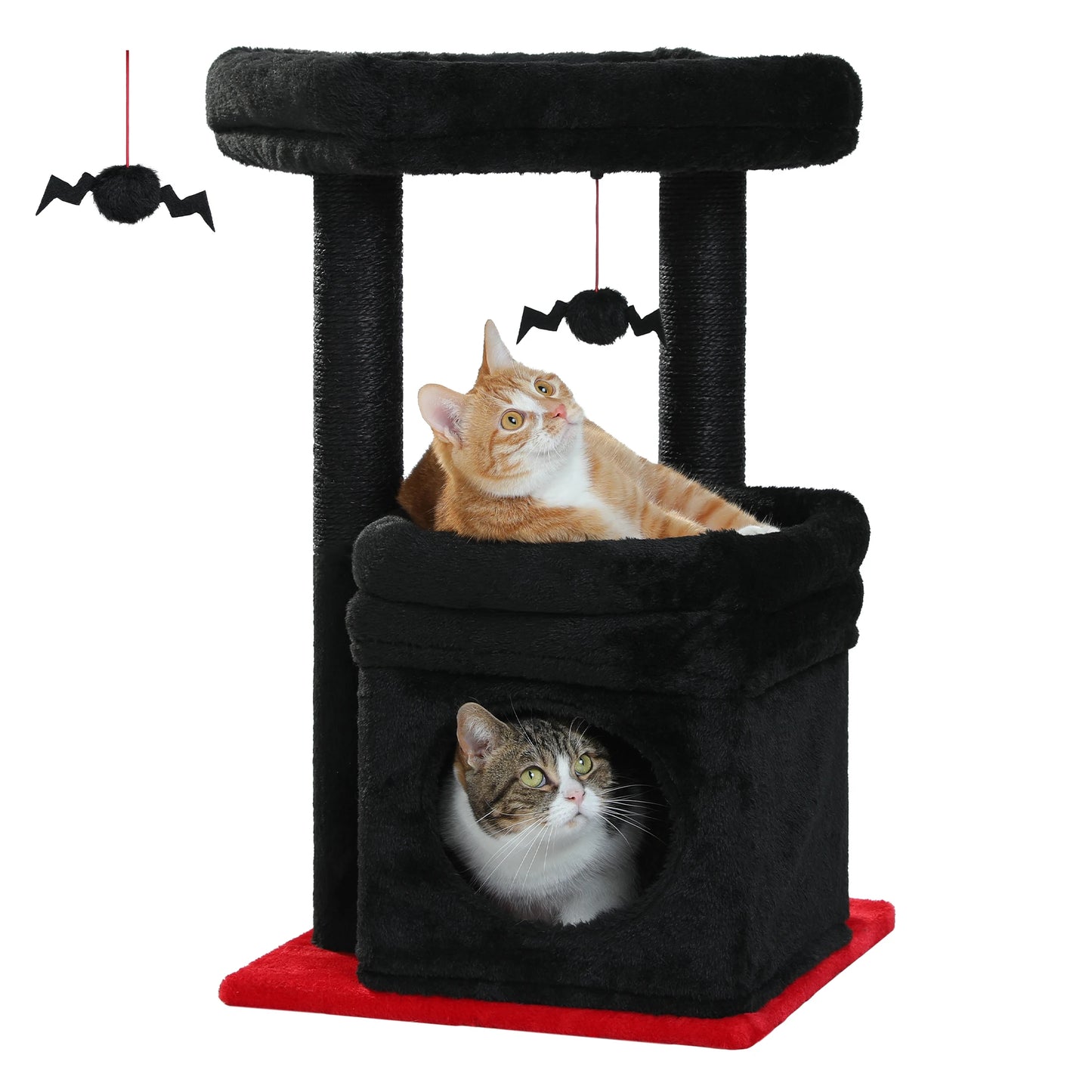 Cozy Condo Cat Tree Tower, Wide Top Perch, Natural Sisal Posts, Playful Pom-Pom