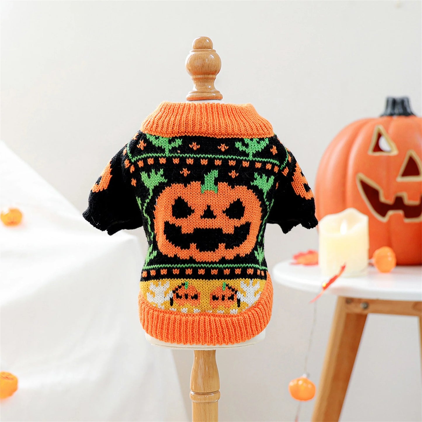 Halloween Costume for Dogs and Cats Pumpkin Knitted Sweater Outfit