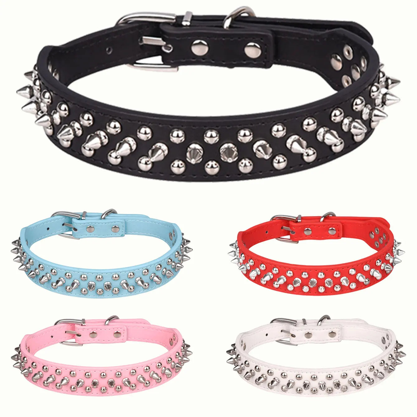 Adjustable rivet collar, anti-bite neck protection collar, durable PU leather and rust resistant metal rivets
