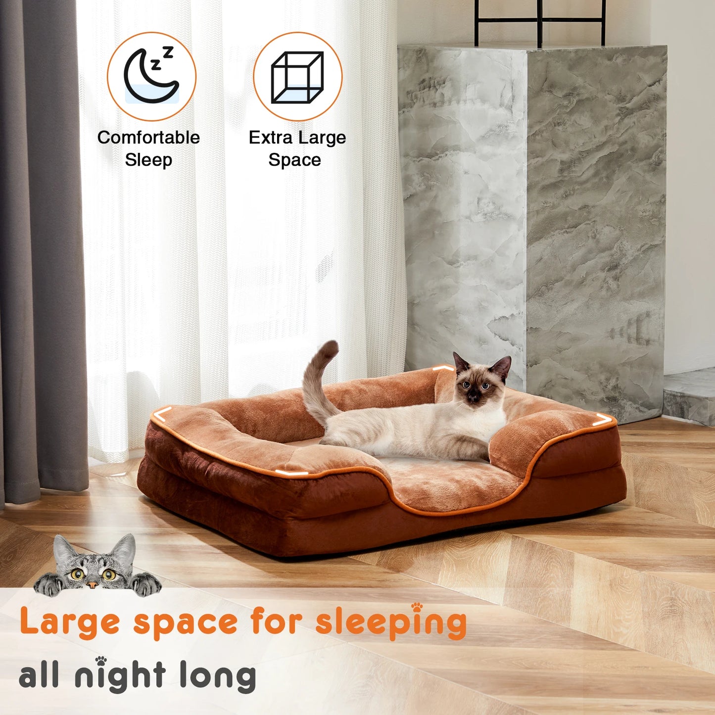 Memory Foam Pet Bed For Small Dogs & Cats Non-Slip Base Waterproof Liner