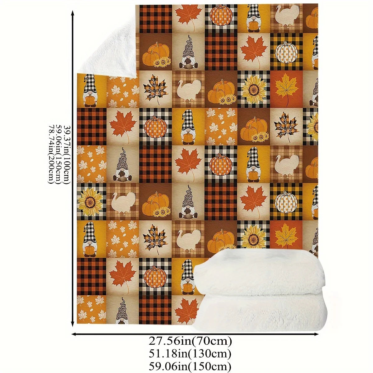 Cozy Dual-Sided Flannel Throw Blanket with Halloween Pumpkins- Allergy-Friendly, Machine Washable -