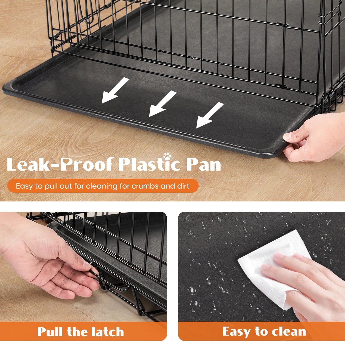 Double Door Folding Wire Dog Cage Plastic Leak-Proof Tray for Indoor Outdoor, Travel