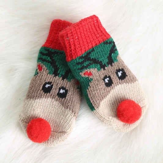 4Pcs Pet Christmas Non-Slip Socks Small Dog Cat Festival Themed Knitting Paw Protector Indoor Floor Woven Pet Supplies