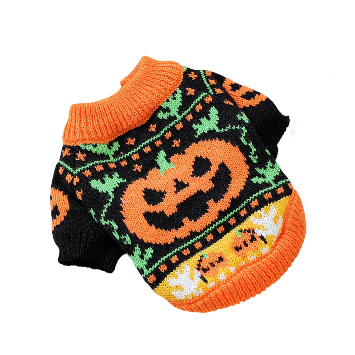 Halloween Costume for Dogs and Cats Pumpkin Knitted Sweater Outfit