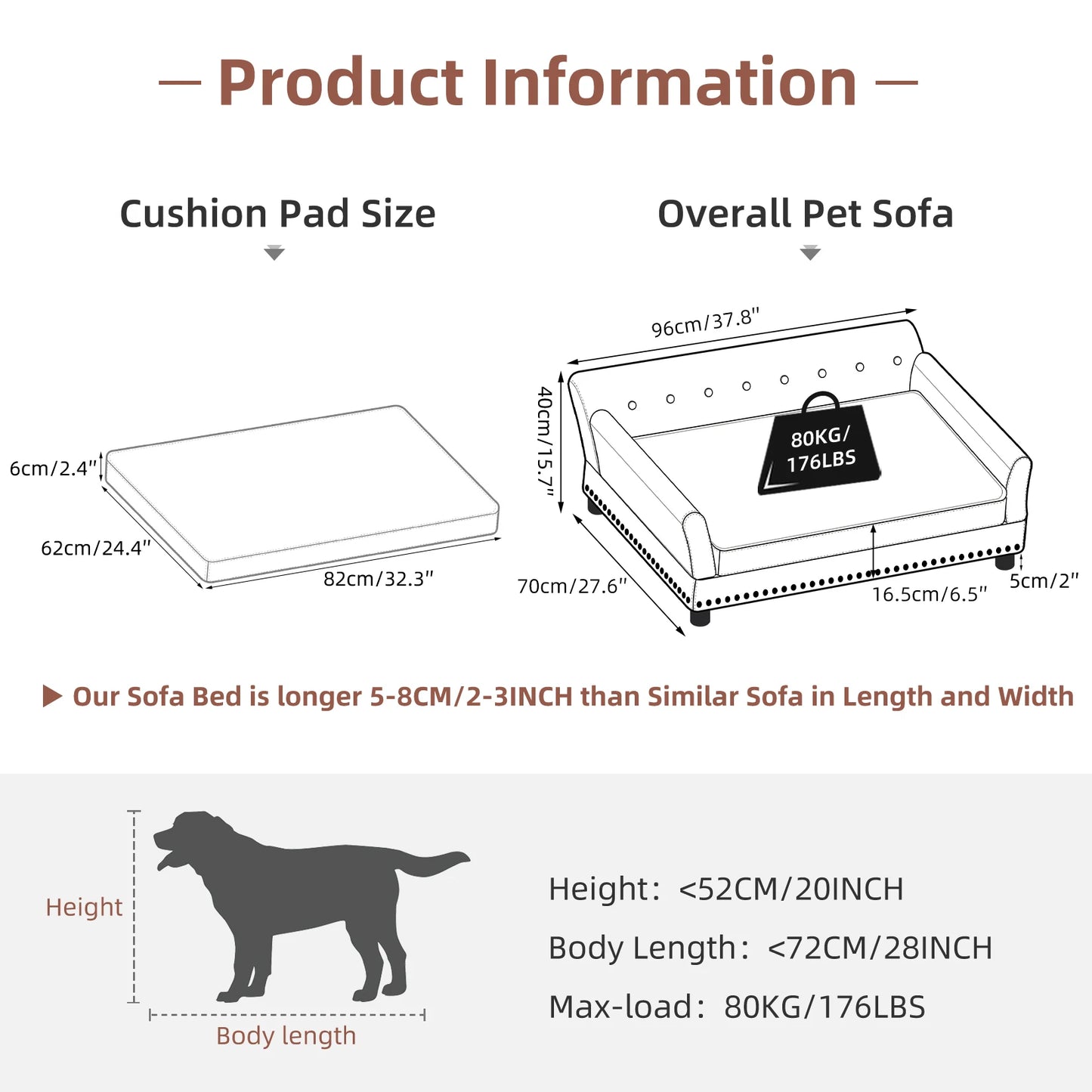 XL Elevated Dog Bed Sofa Microfiber Leather Cover with Removable Cushion