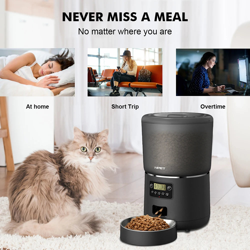 4L Automatic Smart Pet Feeder for multiple pets with stainless steel bowl