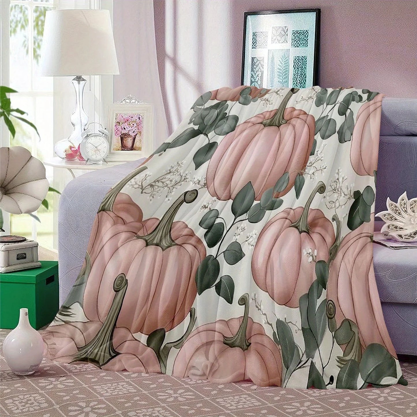 Halloween/Thanksgiving Pink Pumpkin Theme Flannel Throw Blanket
