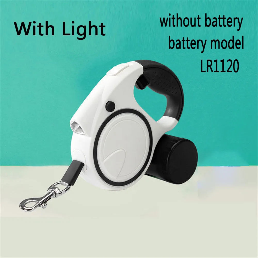 Retractable Dog Leash With Led Lights and Garbage Bag, Traction Rope Belt
