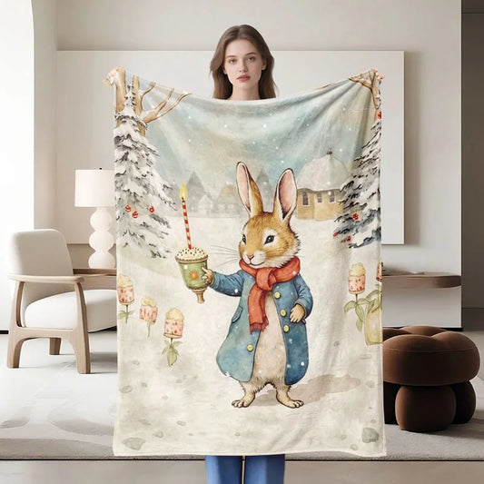 Cartoon rabbit flannel blanket, soft, suitable for sofa, bed, office, all-season use.