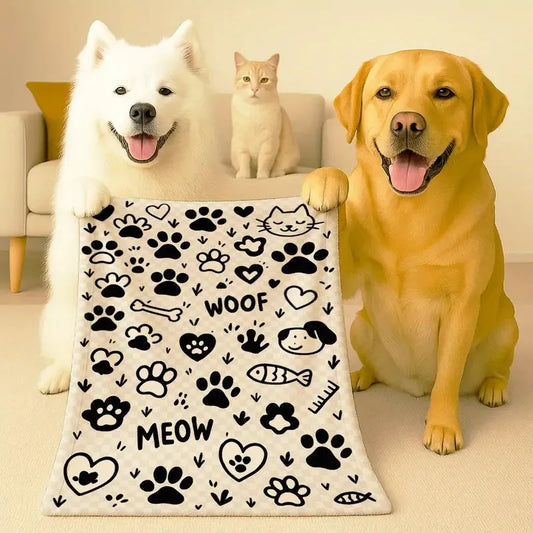Cute Dog Paw Pattern Pet Blanket, Plush Soft And Skin-Friendly, Air Conditioning Blanket