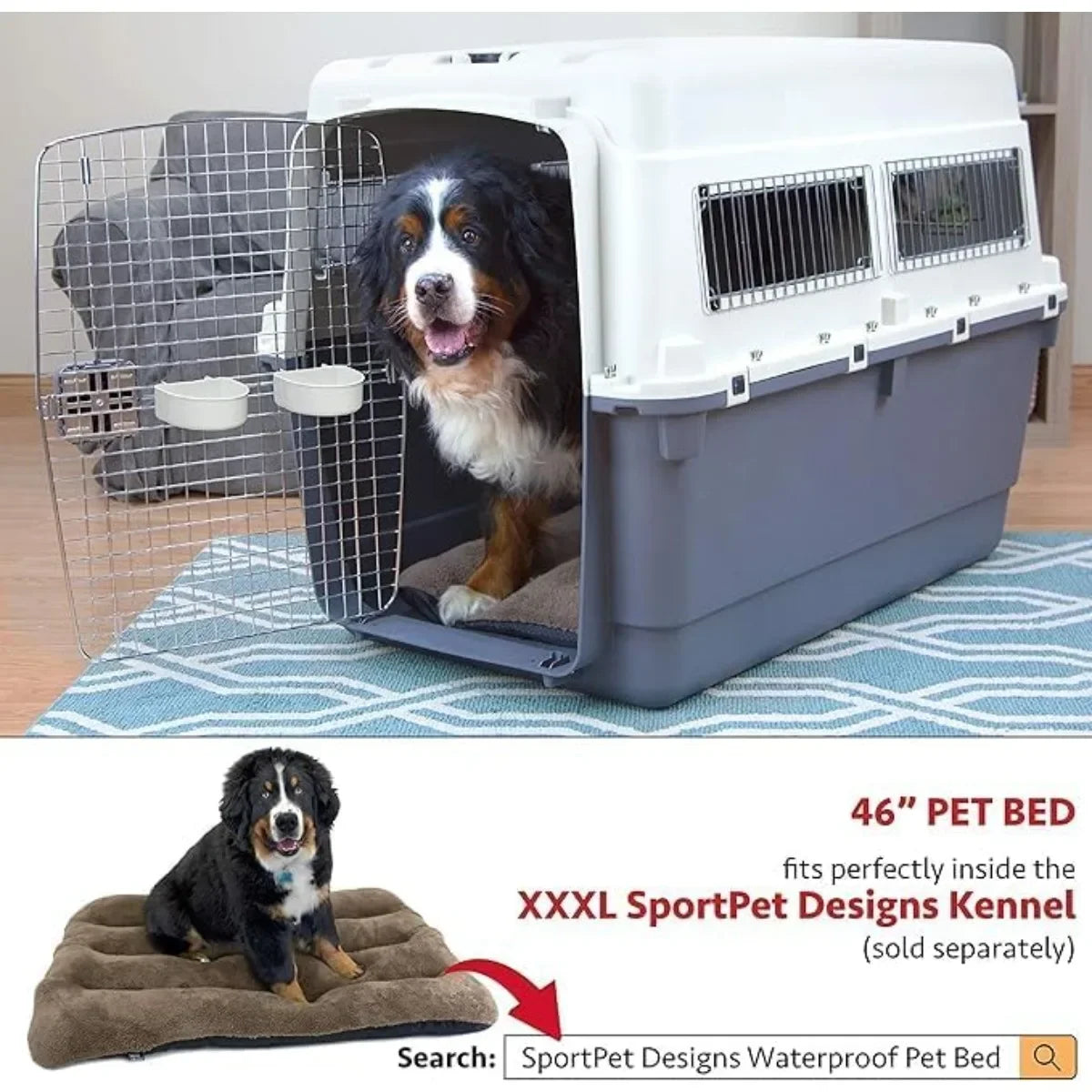 XXX-Large Airline Approved Plastic Dog Crate, Rolling Kennel with Wire Door