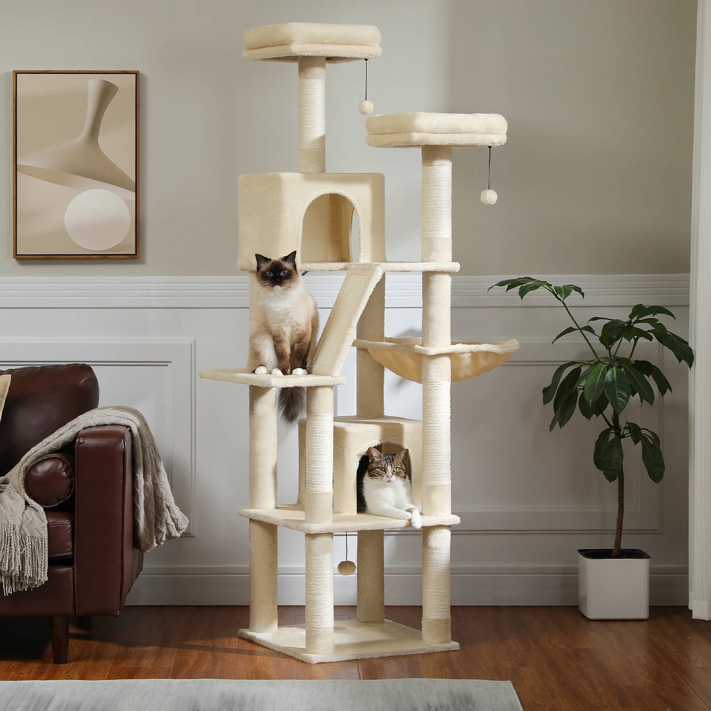 Indoor Multi-Level Plush Cat Condo with Scratching Posts Perches Caves