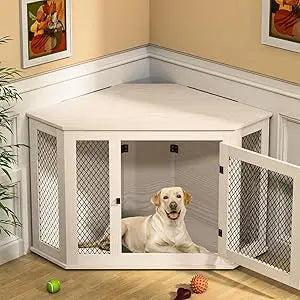 52" Corner Wooden Dog Kennel End Table with Mesh