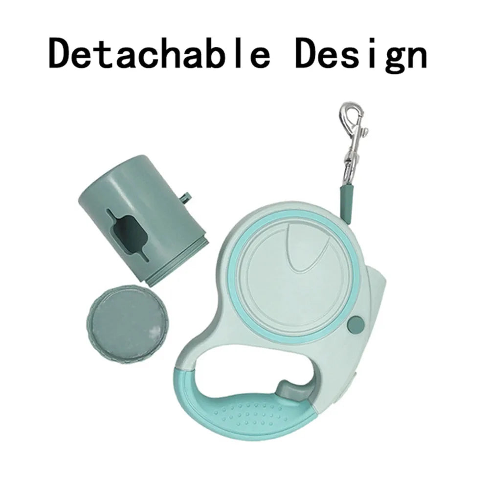 Retractable Dog Leash With Led Lights and Garbage Bag, Traction Rope Belt