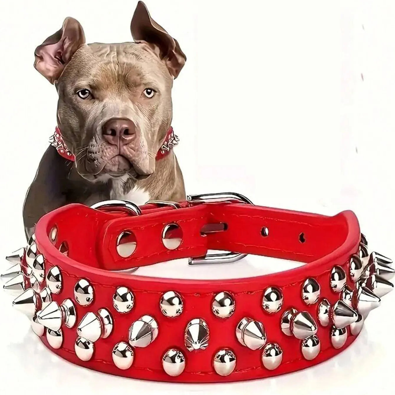 Adjustable rivet collar, anti-bite neck protection collar, durable PU leather and rust resistant metal rivets
