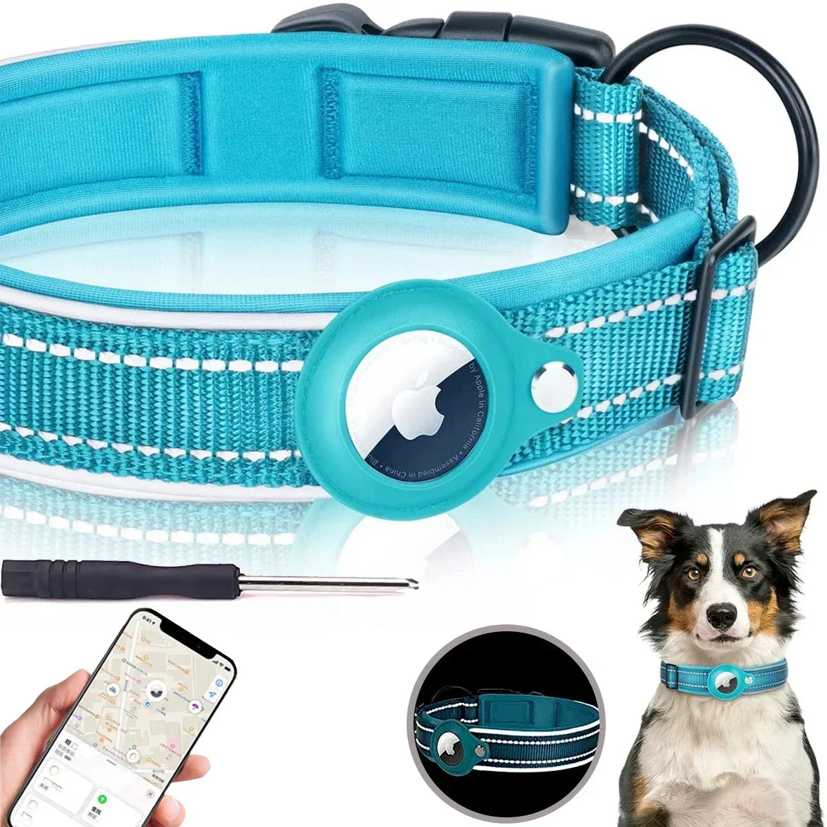 New Reflective Apple Airtag Pet Collar, Protective Waterproof Tracker