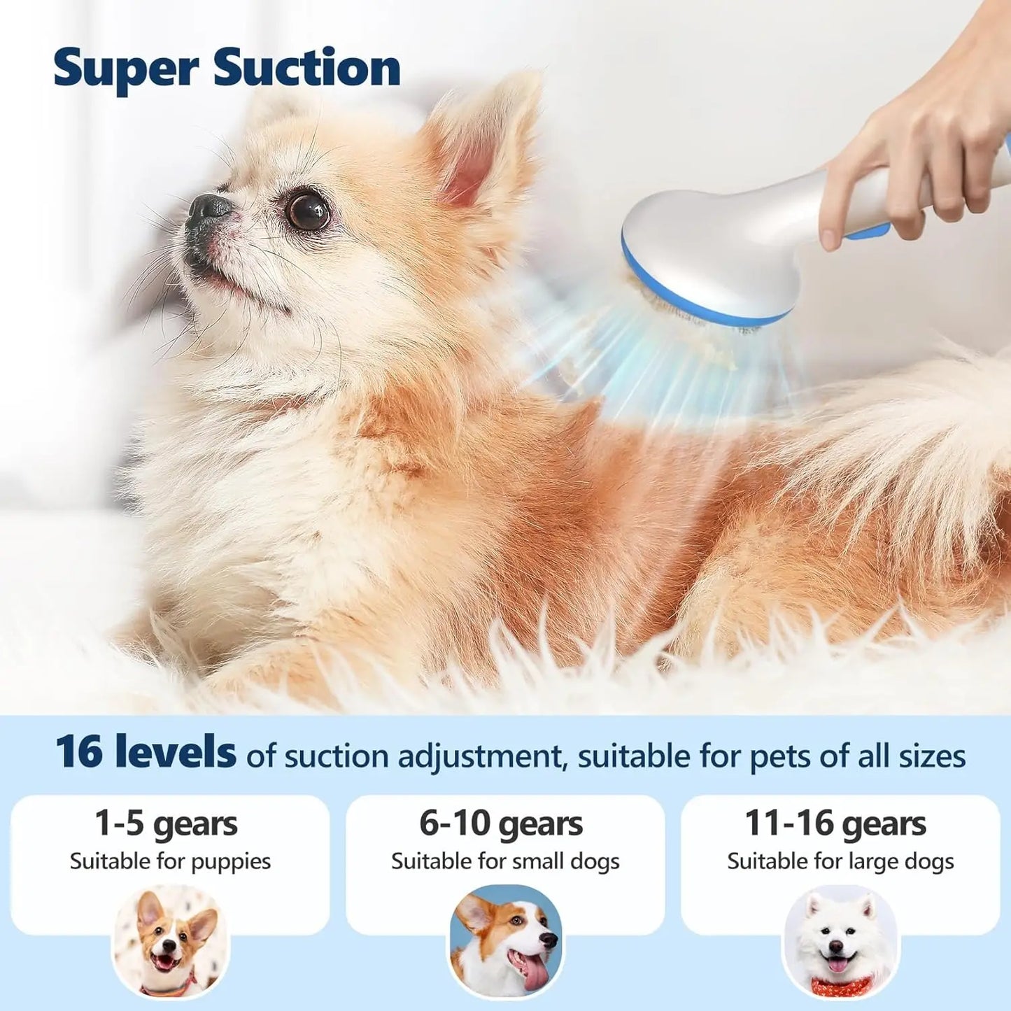 5-in-1 Pet Grooming Vacuum Kit with 2.0L Dust Cup for Shedding Dogs/Cats