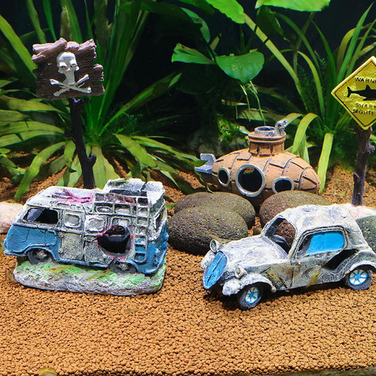 Aquarium Decorative Ornaments, Resin Broken Bus