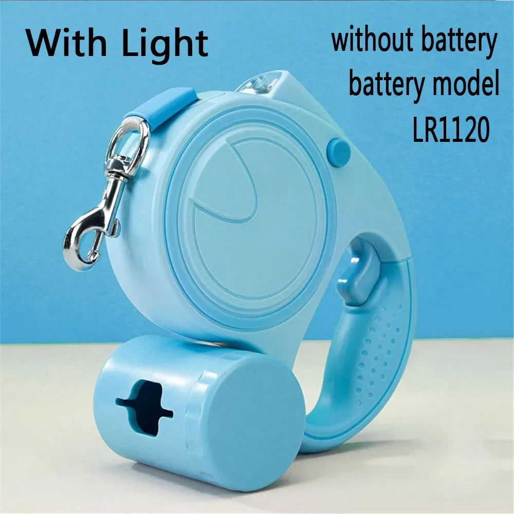 Retractable Dog Leash With Led Lights and Garbage Bag, Traction Rope Belt