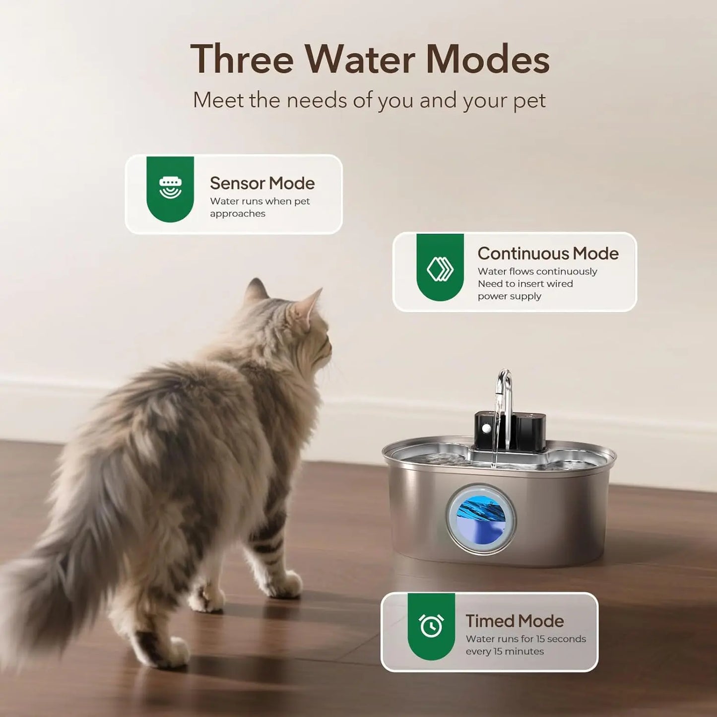 3.2L Stainless Steel Wireless Water Fountain Motion Sensor Silent