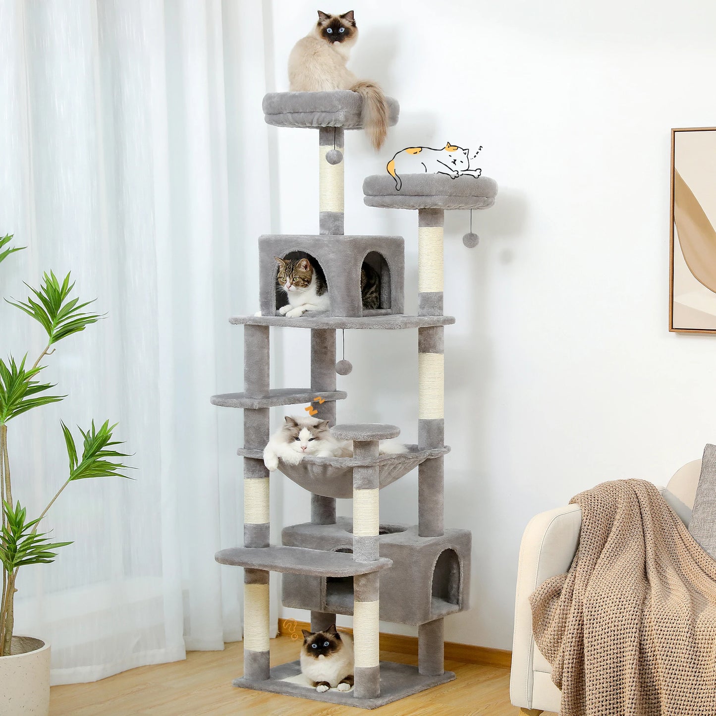Large Cat Tree and Tower for Indoor Cats Spacious Hammock Perches
