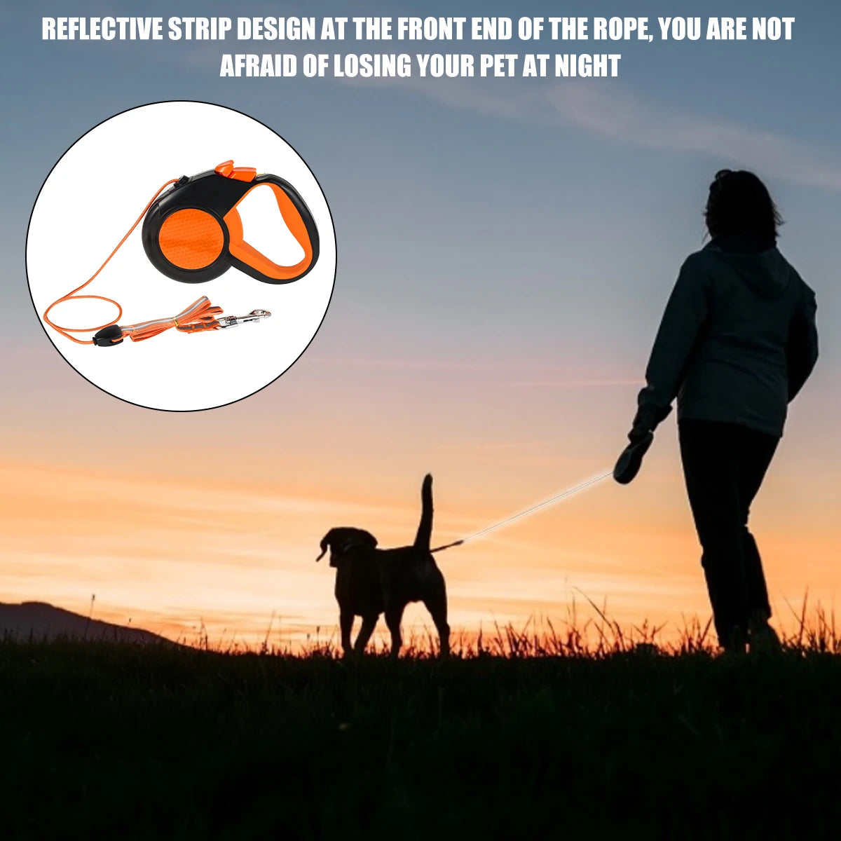 8M Retractable Heavy Duty Walking Leash, Strong Reflective Tape, Non-Slip Handle