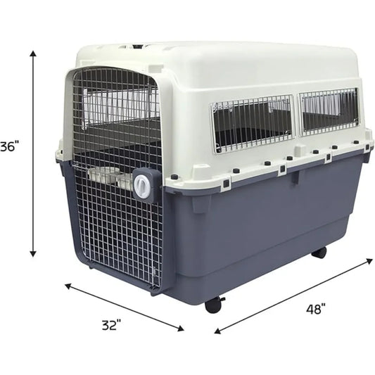 XXX-Large Airline Approved Plastic Dog Crate, Rolling Kennel with Wire Door
