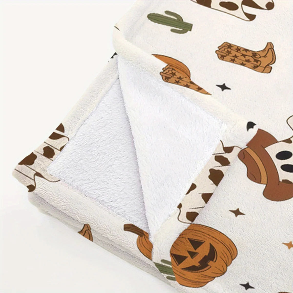 All-Season Cartoon Cowboy Ghost Pumpkin Print Throw Blanket