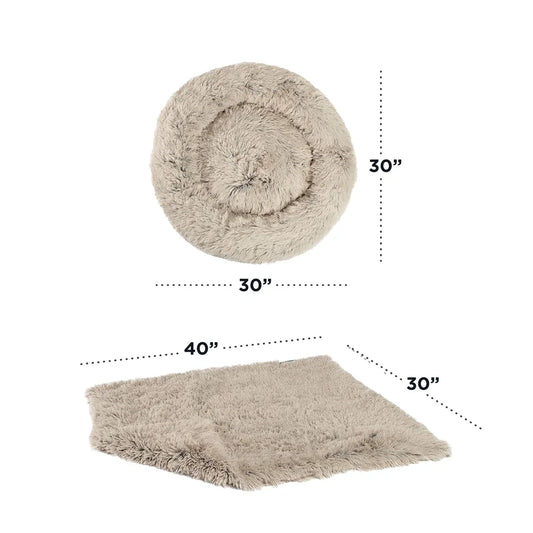 Calming Orthopedic Support Donut Cuddler Pet Bed with Throw Blanket