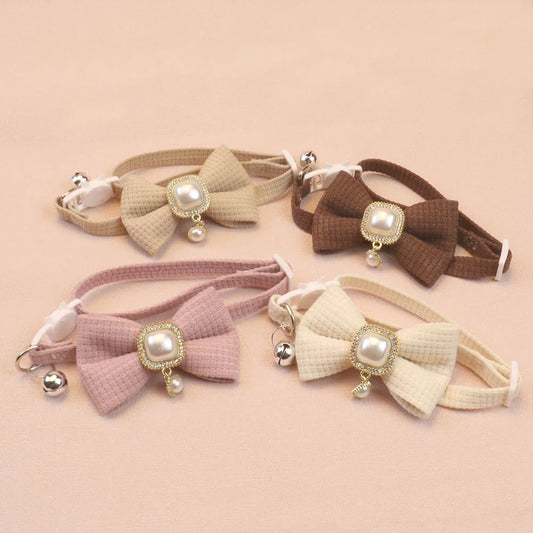 Durable and Adjustable Pet Bow Ties, Dog/Cat Collars, Pearl Vintage Pendant Bows, Cute Accessories