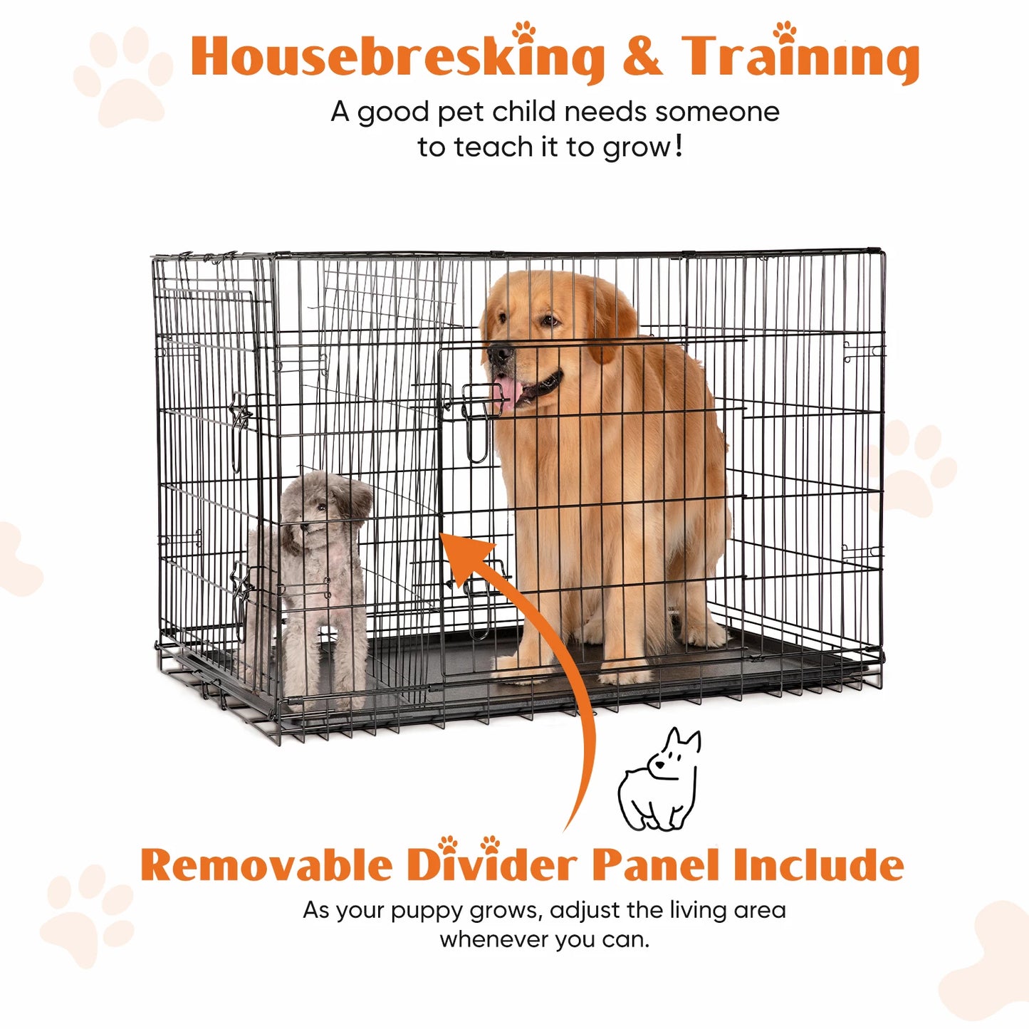 Double Door Folding Wire Dog Cage Plastic Leak-Proof Tray for Indoor Outdoor, Travel