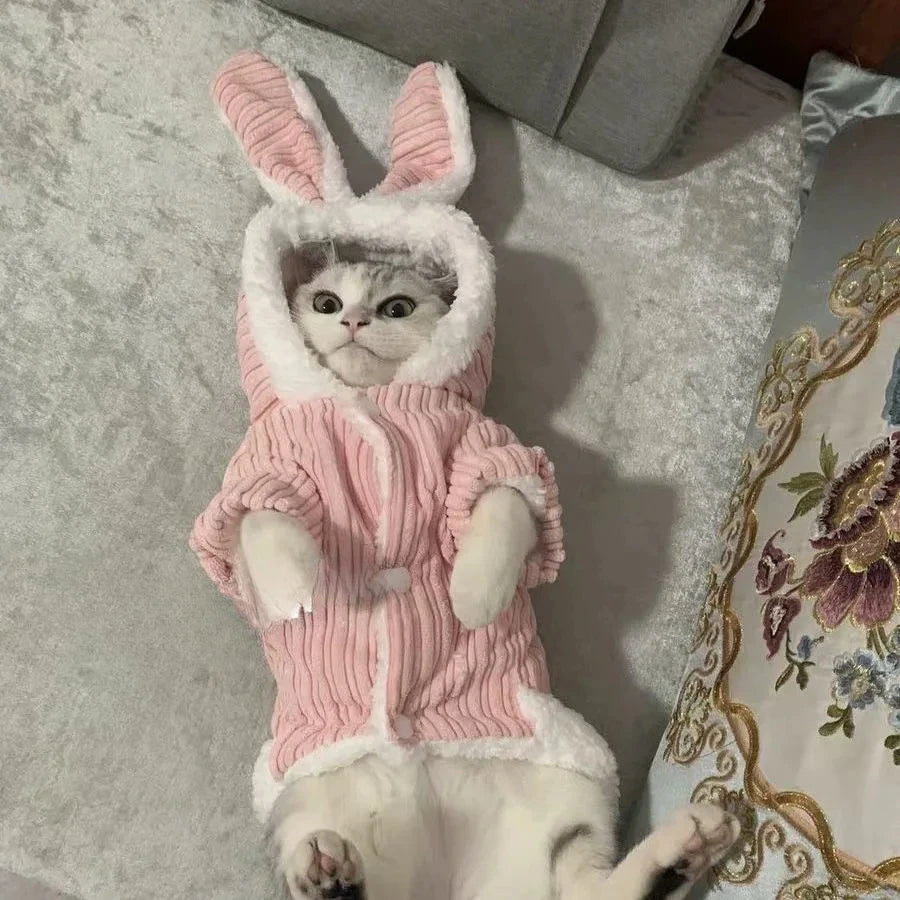 Warm Winter Coat for Kittens/Puppies Cute Bunny Appearance