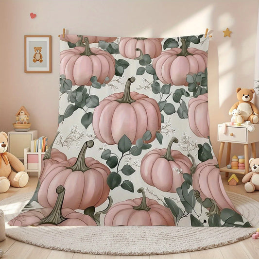 Halloween/Thanksgiving Pink Pumpkin Theme Flannel Throw Blanket