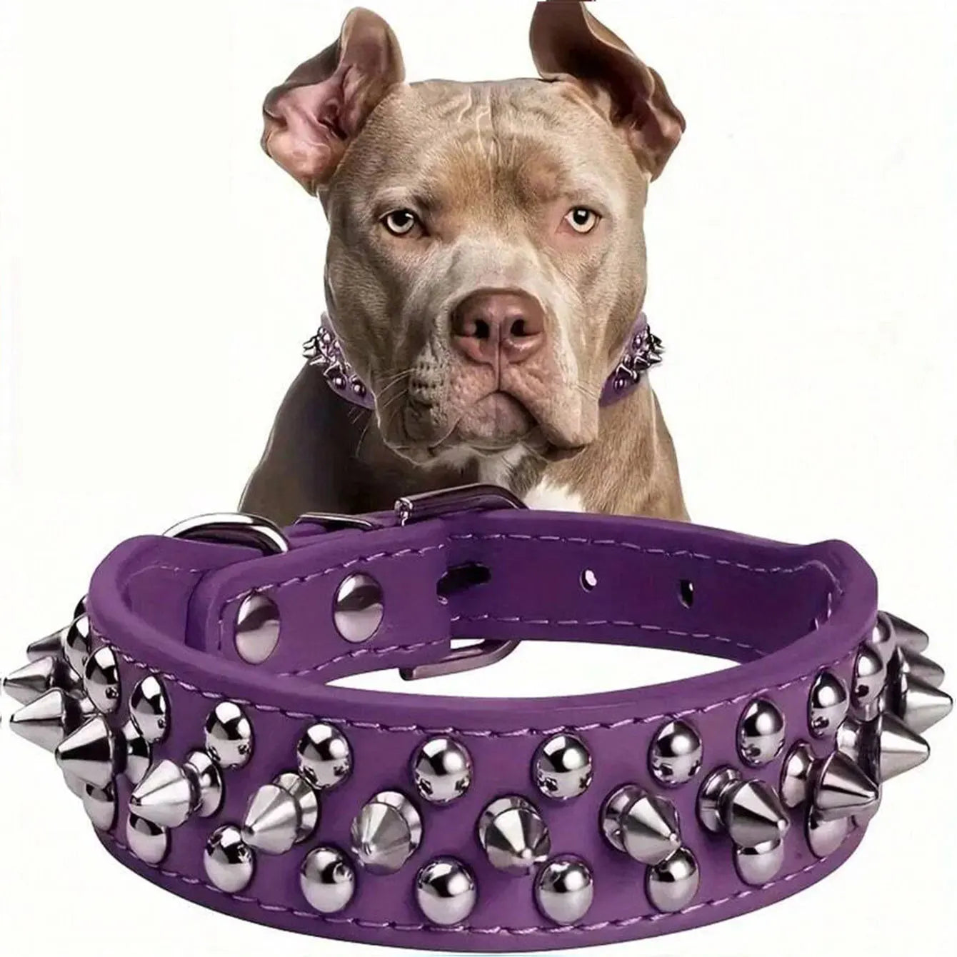Adjustable rivet collar, anti-bite neck protection collar, durable PU leather and rust resistant metal rivets