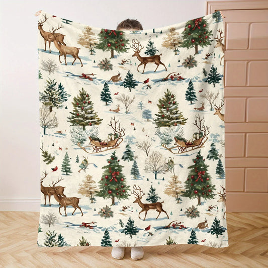 Cozy Christmas-Themed Flannel Throw Blanket