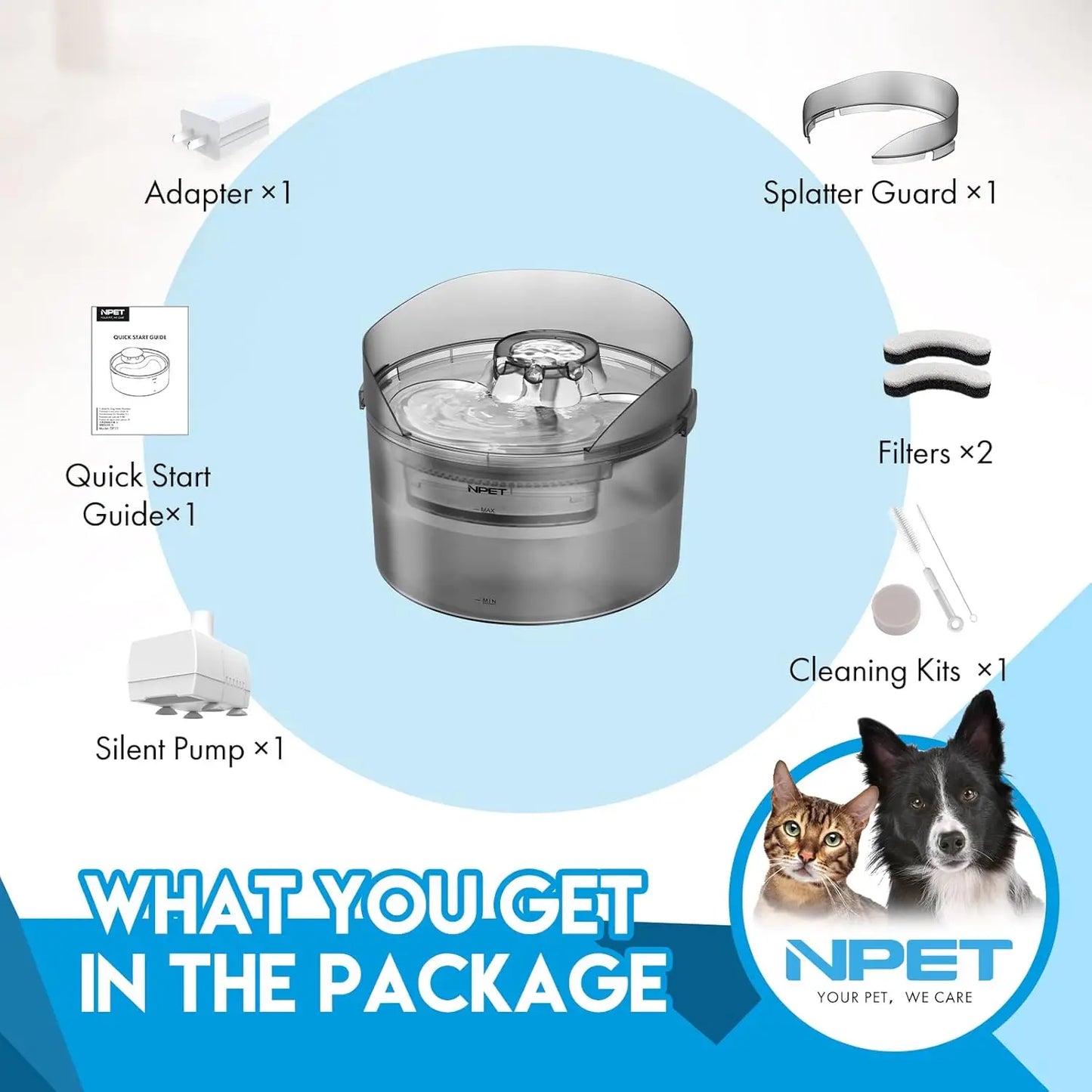 Automatic Water Fountain with Splatter Guard for Large Dogs